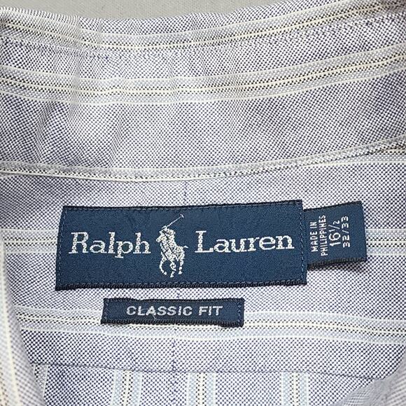 Ralph Lauren Classic Fit Purple Stripped Button Up Shirt Men's Sz 16.5 32/33 - Picture 5 of 6